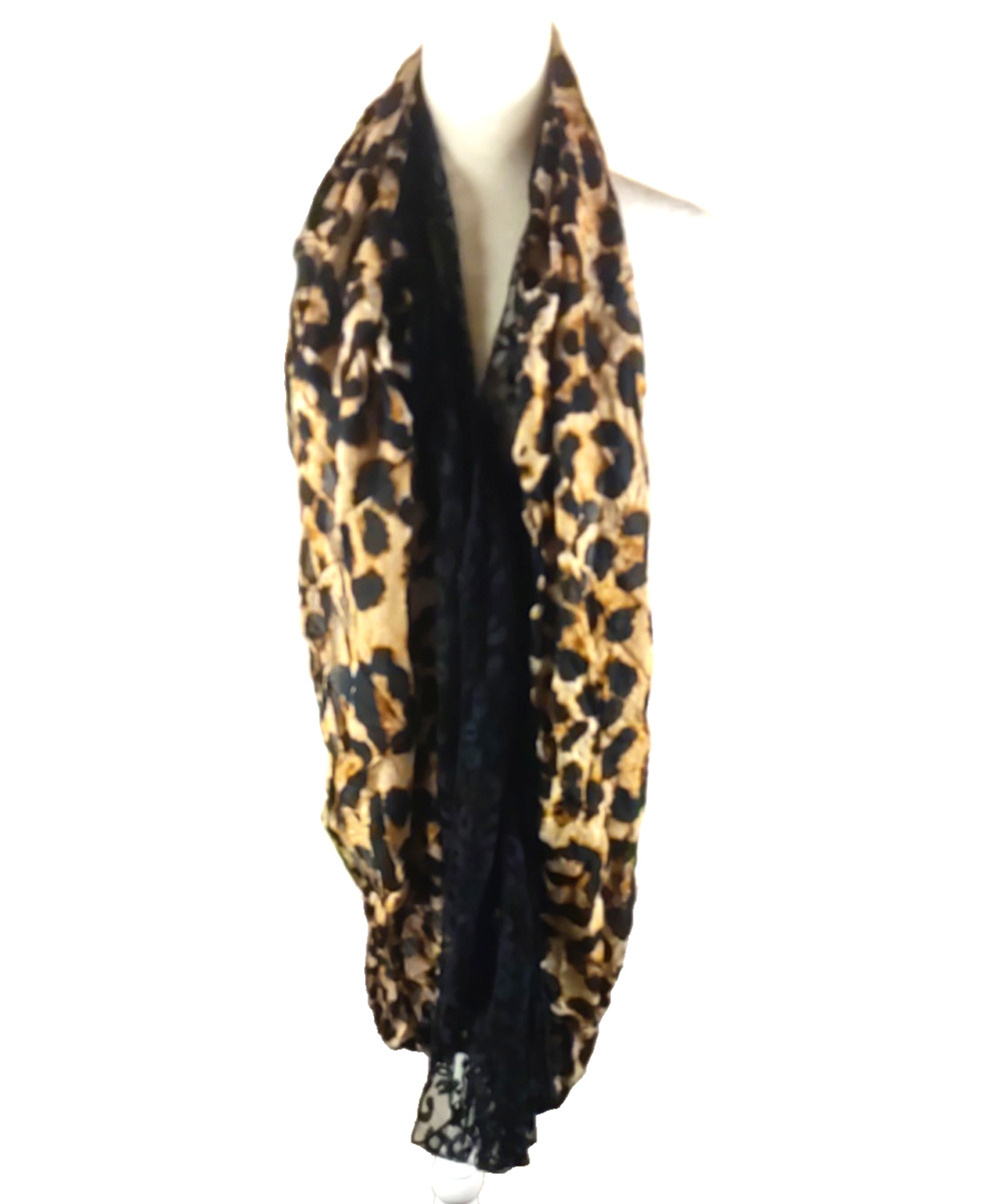 Charlotte Russe Infinity Scarf Leopard Print Brown Black Lace 72 X 24